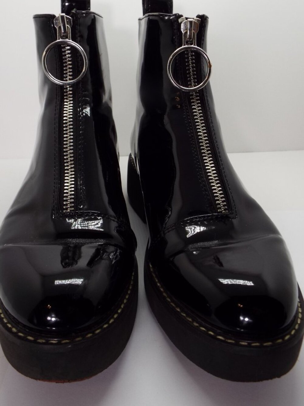 Zara Women's Zip in Front Black Boots Heel Size 38
